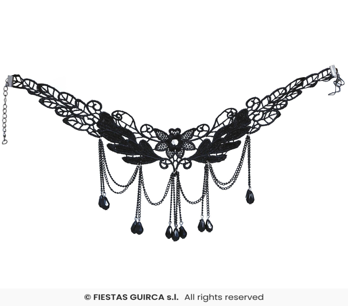 Black Necklace with Flowers & Stones