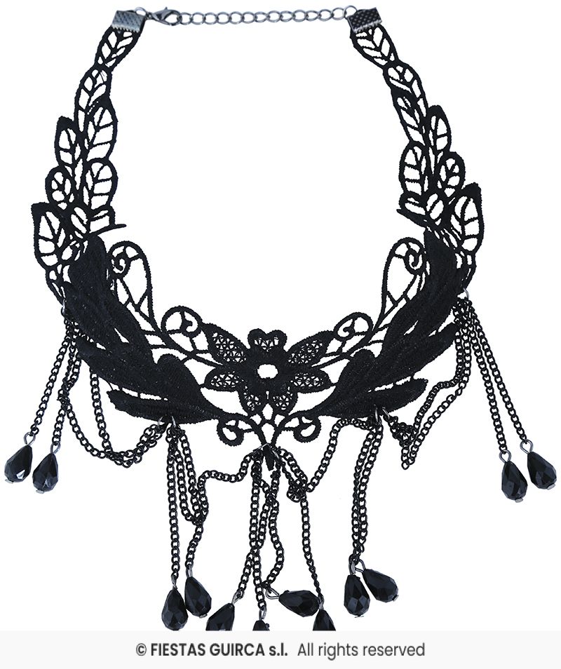 Black Necklace with Flowers & Stones