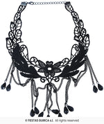 Black Necklace with Flowers & Stones