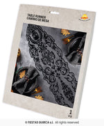 Black Lace Table Runner with Skulls - 180x35 cm