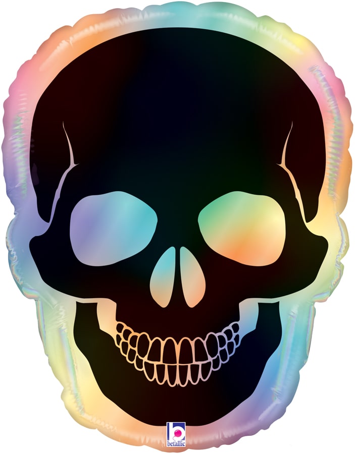 Opal Skull Shape Holographic Foil Balloon - 27"