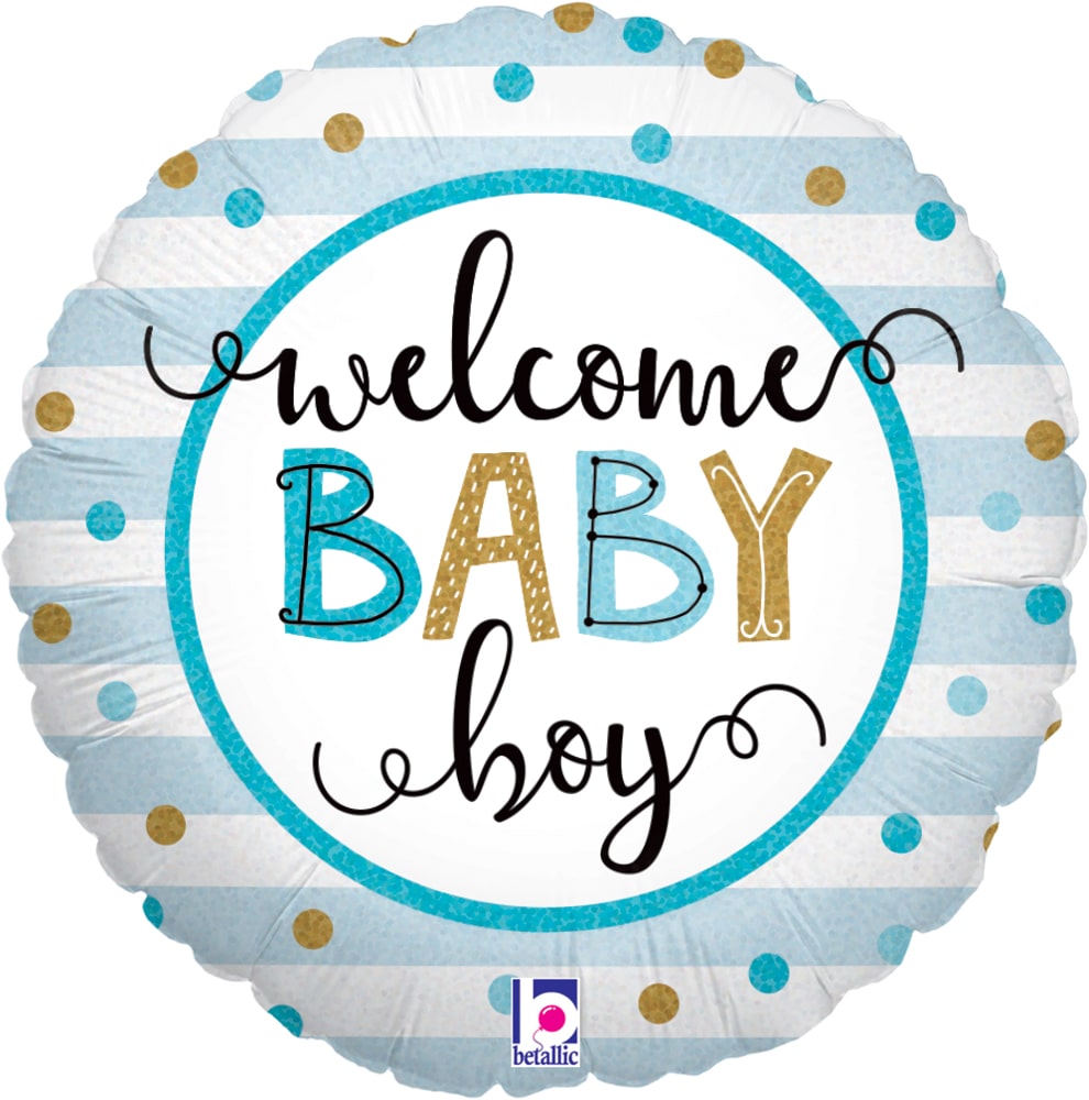 18" Welcome Baby Boy Foil Balloon Polka Dot