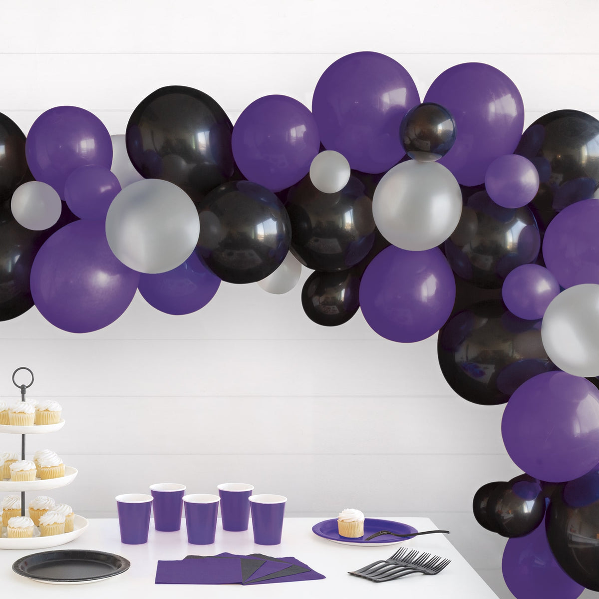 Purple, Black & Silver Halloween Balloon Arch Kit - 40 piece