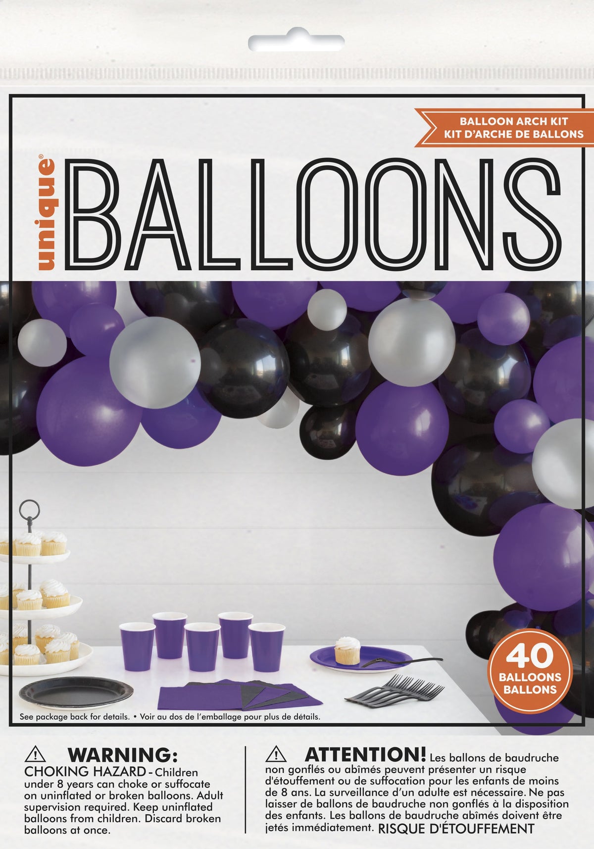 Purple, Black & Silver Halloween Balloon Arch Kit - 40 piece