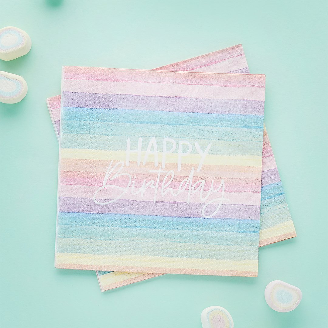 Eco Rainbow 'Happy Birthday' Paper Napkins - 16pk