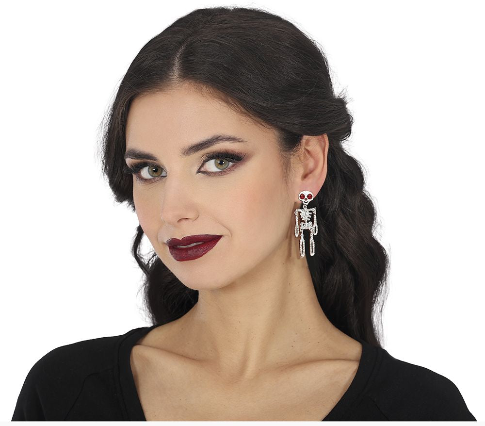 Sparkling Skeleton Earrings Silver - 6.5 cm