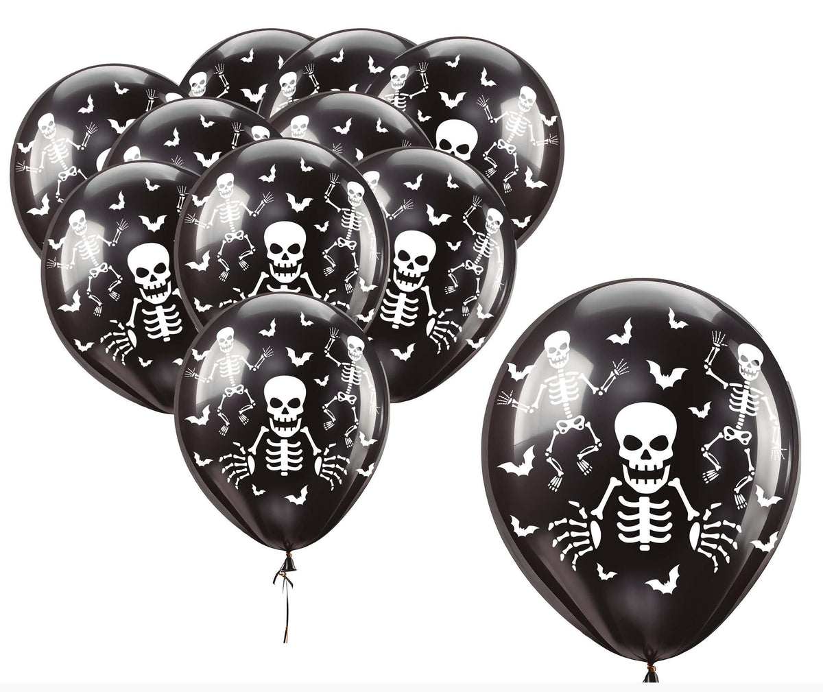 Black Skeleton 11" Latex Balloons - 10pk
