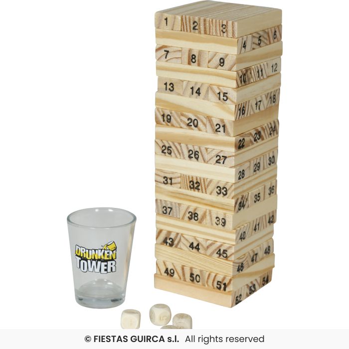 Adult Drinking Game Wooden Blocks & 4 Shot Glasses