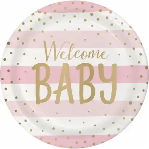 Welcome Baby Plates - Pink Stripe - 8pk