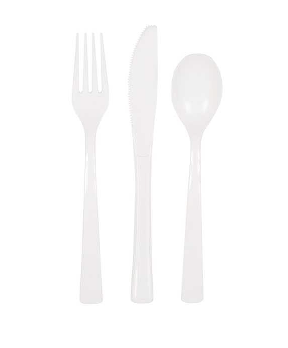 White Solid Assorted Plastic Cutlery18ct