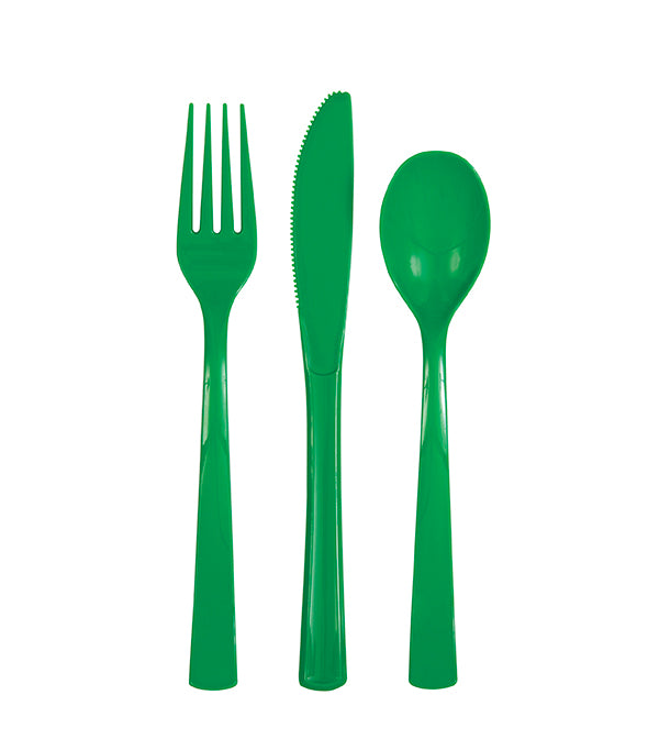 Green Solid Assorted Plastic Cutlery18ct