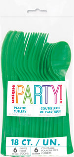 Green Solid Assorted Plastic Cutlery18ct