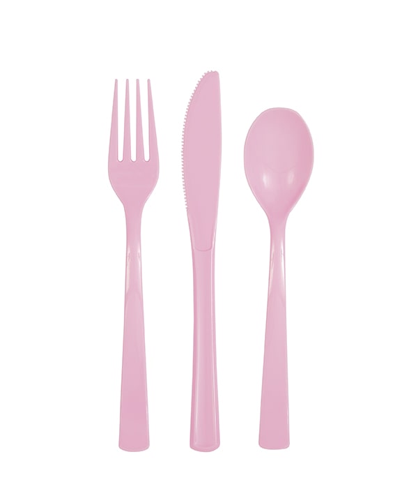 Lovely Pink Solid Assorted Plastic Cutlery18ct