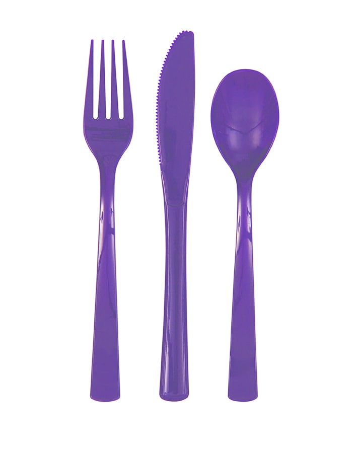 Neon Purple Solid Assorted Plastic Cutlery18ct