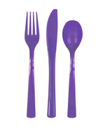 Neon Purple Solid Assorted Plastic Cutlery18ct