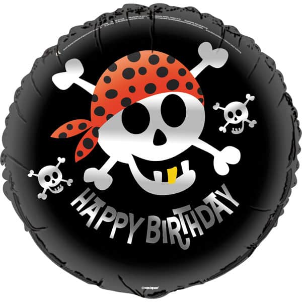 18" Pirate Skull & Cross Bones Happy Birthday Foil Balloon