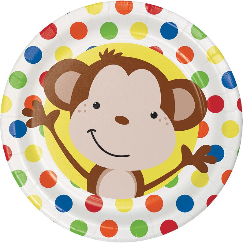 Cute & Fun Monkey Paper Party Plates 7" - 8pk