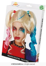 Blue & Pink Tipped Blonde Pigtails Wig