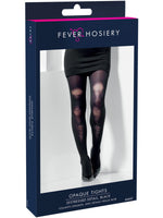 Opaque Tights, Black, with Distressed Detail