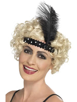 Flapper Headband, Black, with Feather