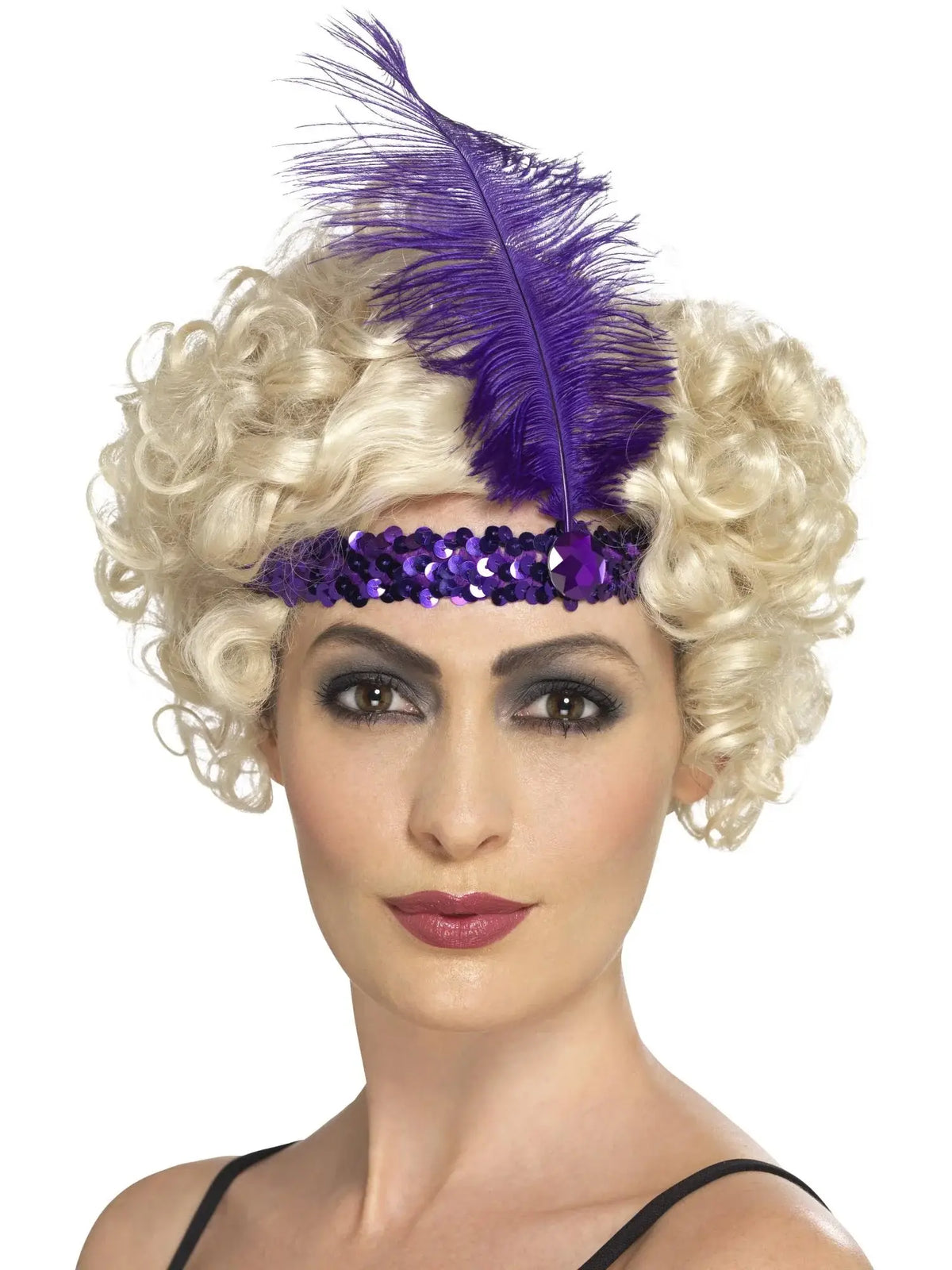 Flapper Headband, Purple, with Feather