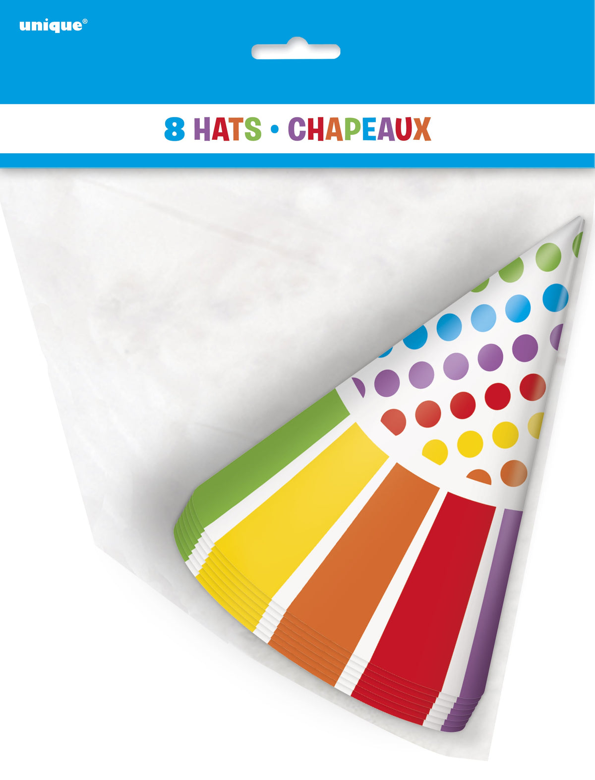 RAINBOW BIRTHDAY PARTY HATS - 8pk