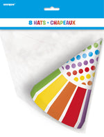 RAINBOW BIRTHDAY PARTY HATS - 8pk