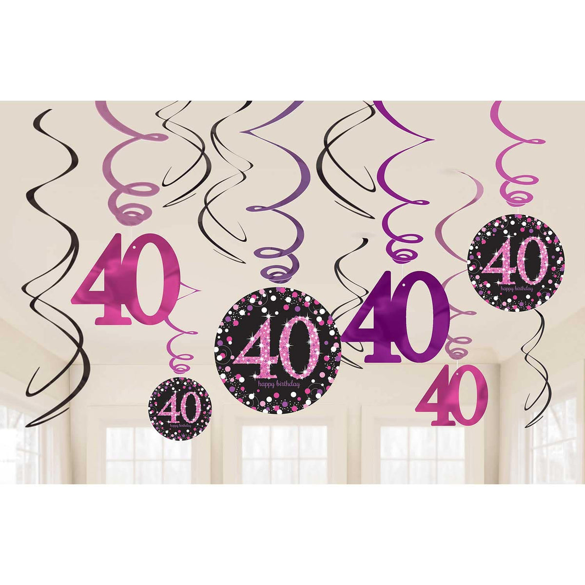 Aged Pink Sparkling Celebration Swirl Decorations - 12pk