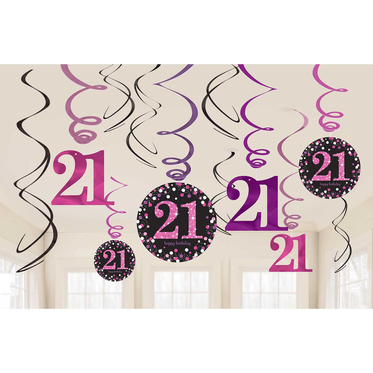 Aged Pink Sparkling Celebration Swirl Decorations - 12pk