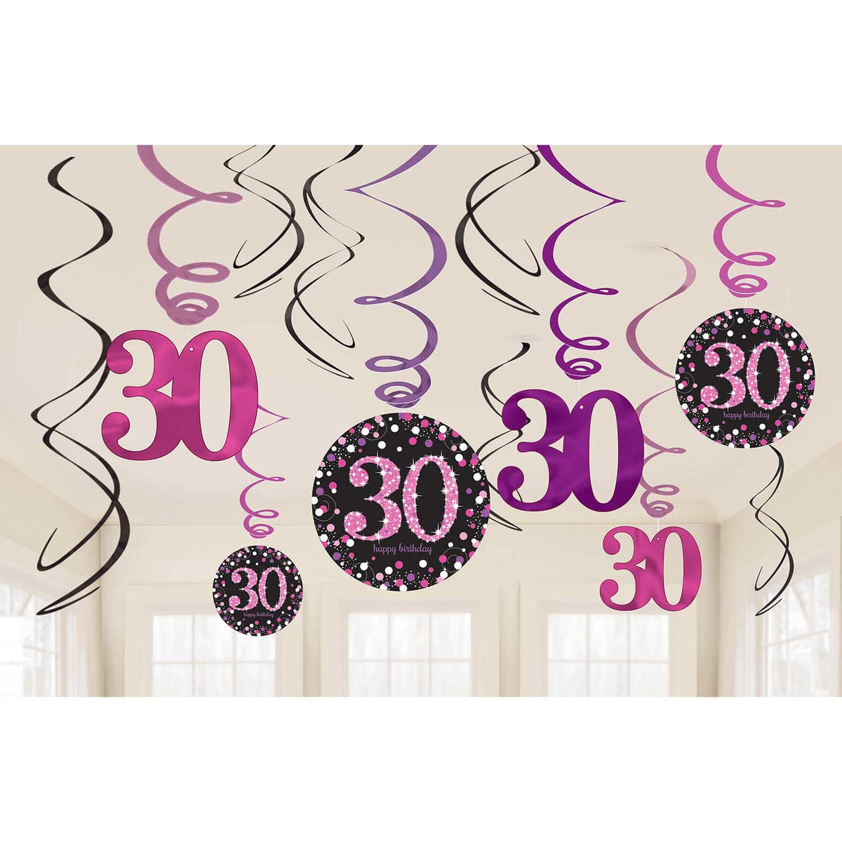 Aged Pink Sparkling Celebration Swirl Decorations - 12pk