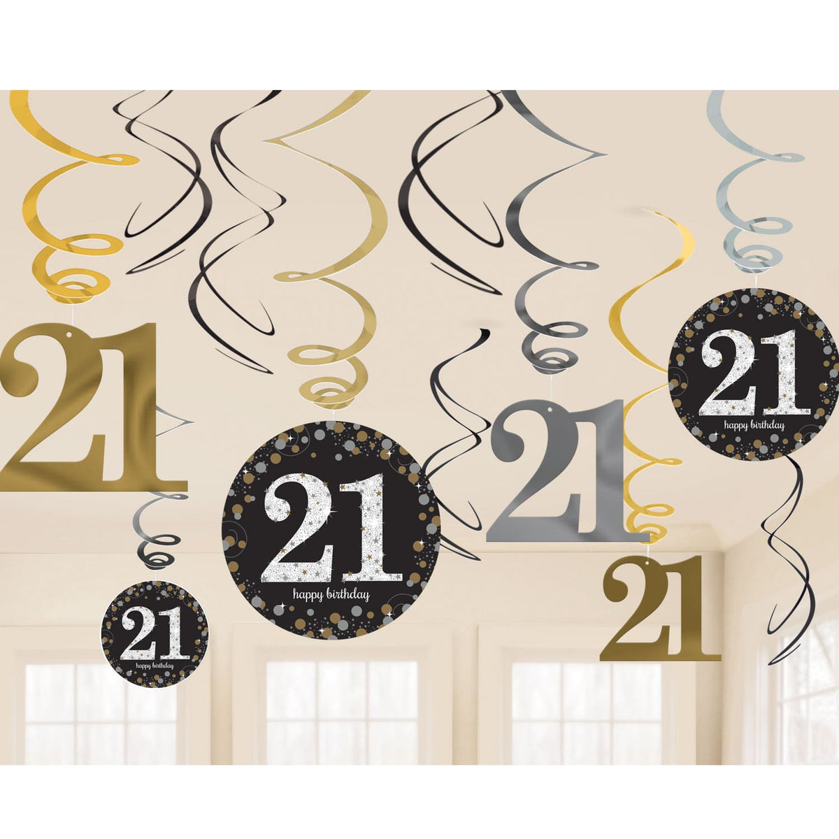 Aged Gold Sparkling Celebration Swirl Decorations - 12pk