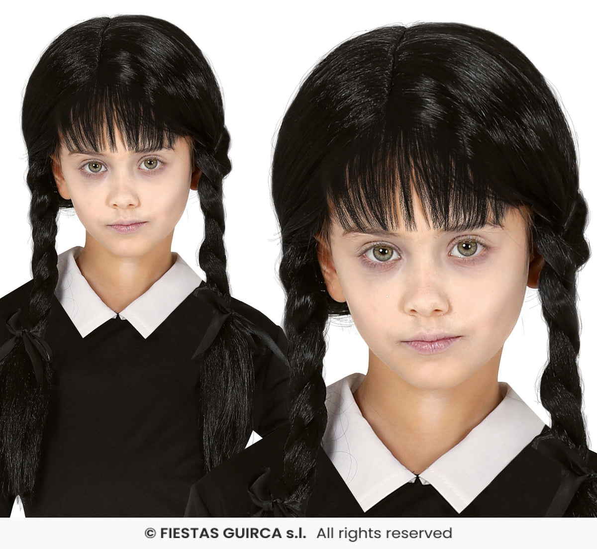 Black Braided Wig with Bows- Childs