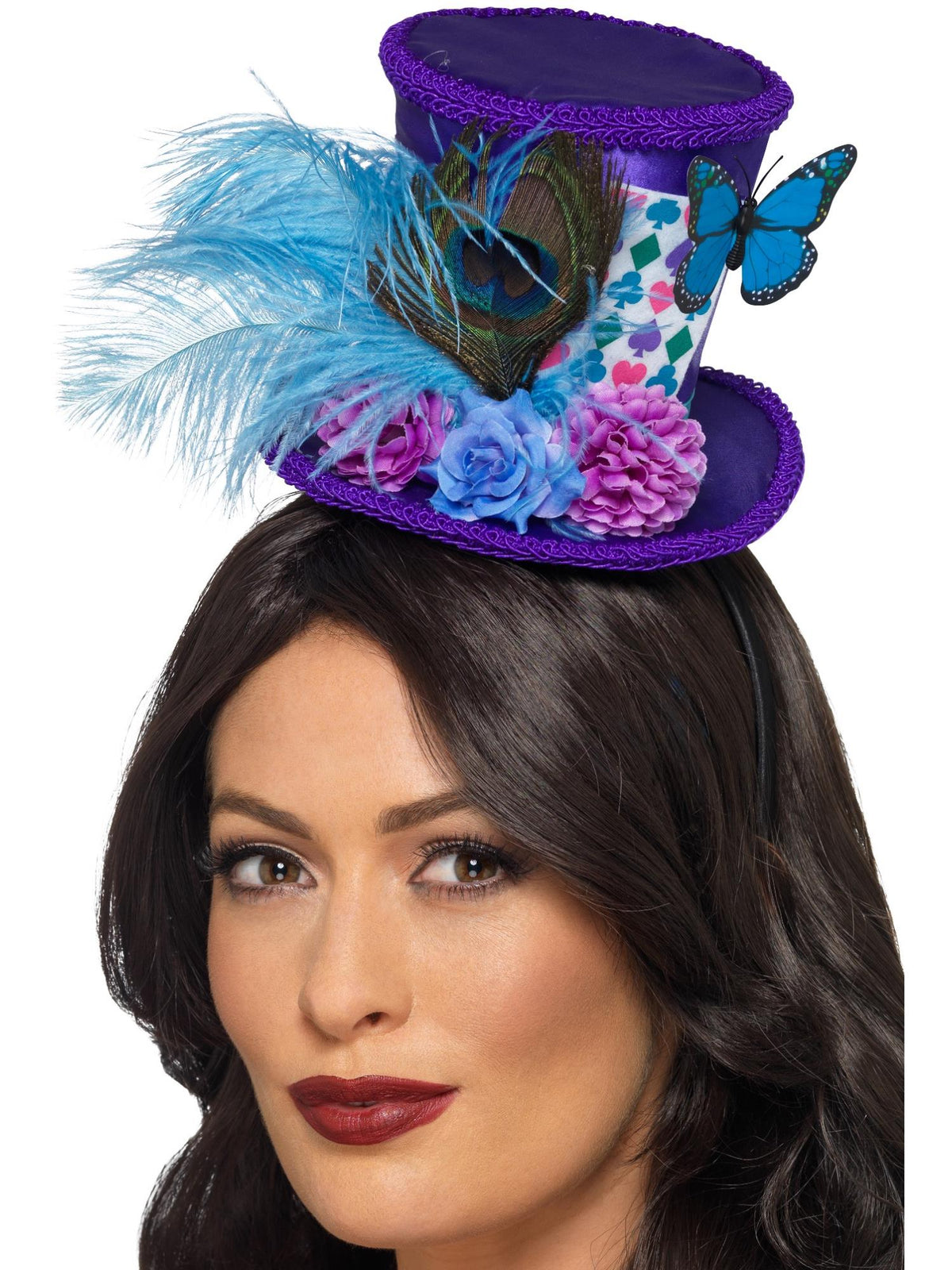 Mad Hatter Mini Feather Hat, Purple