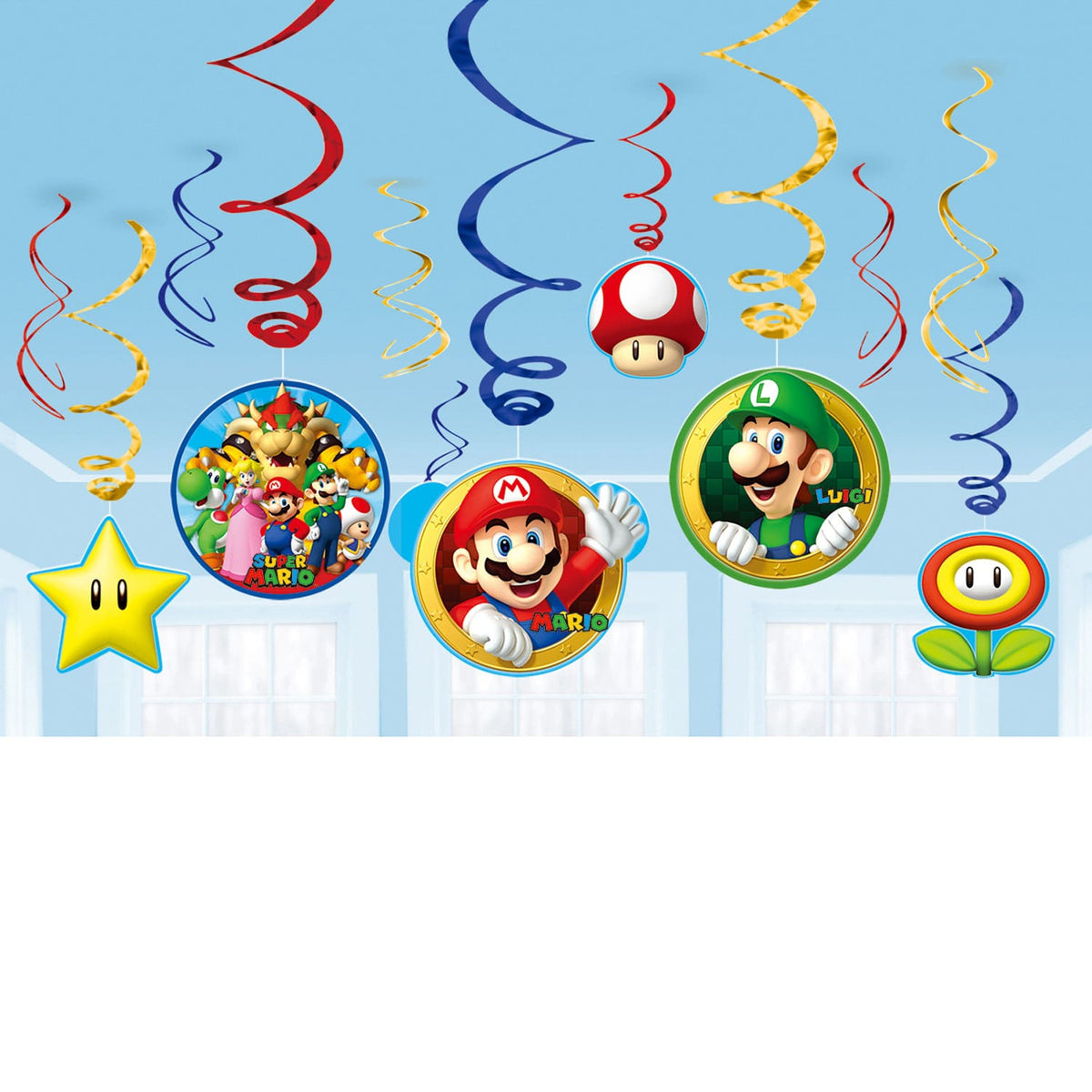 Super Mario Swirl Decorations - 12 PKG