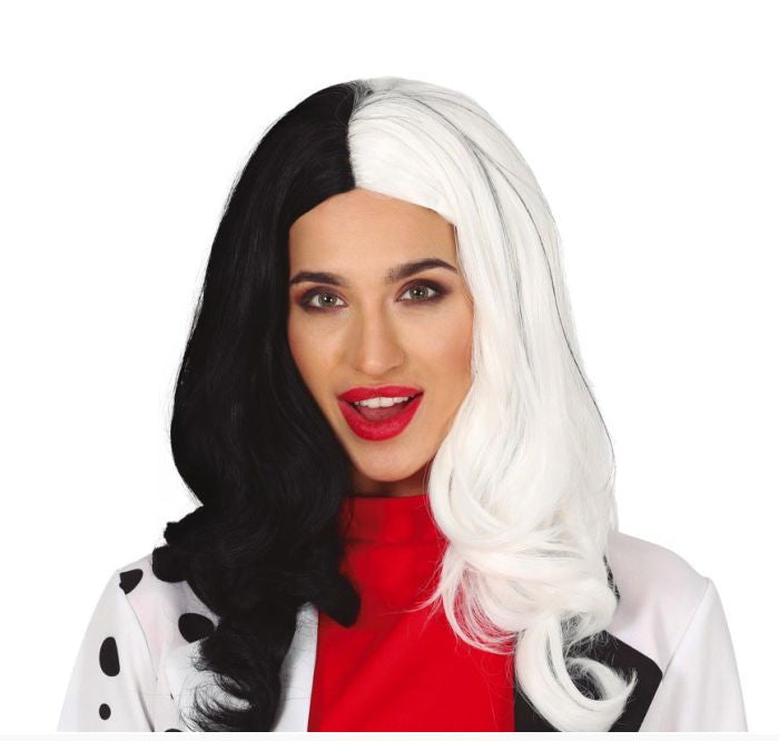 Evil Villain Black & White Long Wig