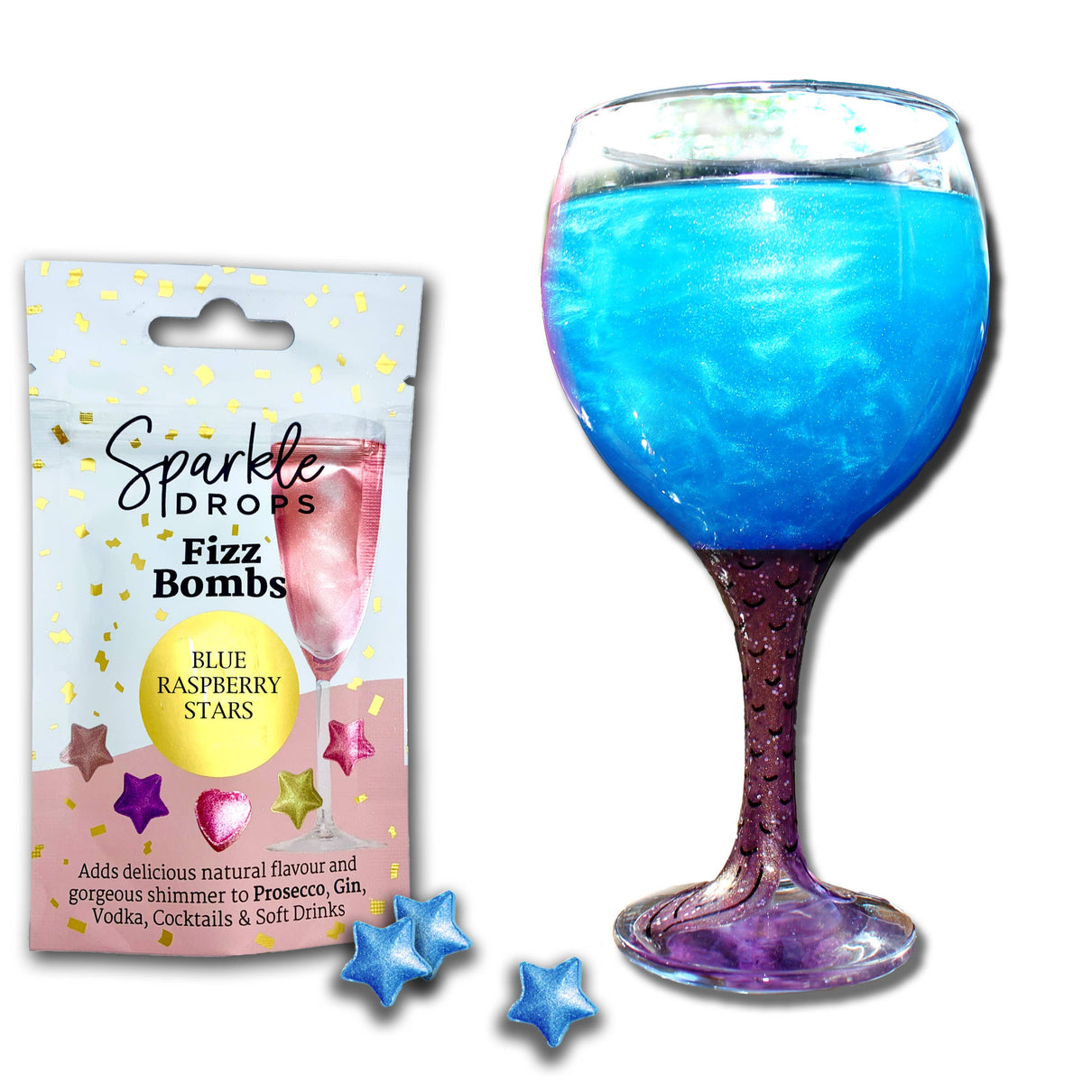 Sparkle Drops Fizz Bombs BLUE Raspberry Stars 20g