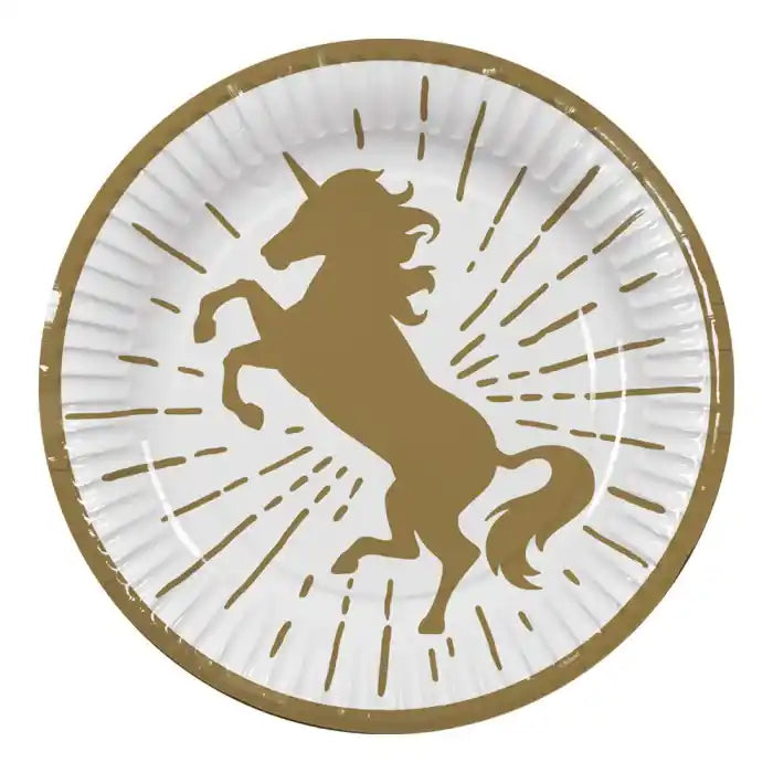 Rainbow Shimmer Gold Unicorn Party Plates - 6pk