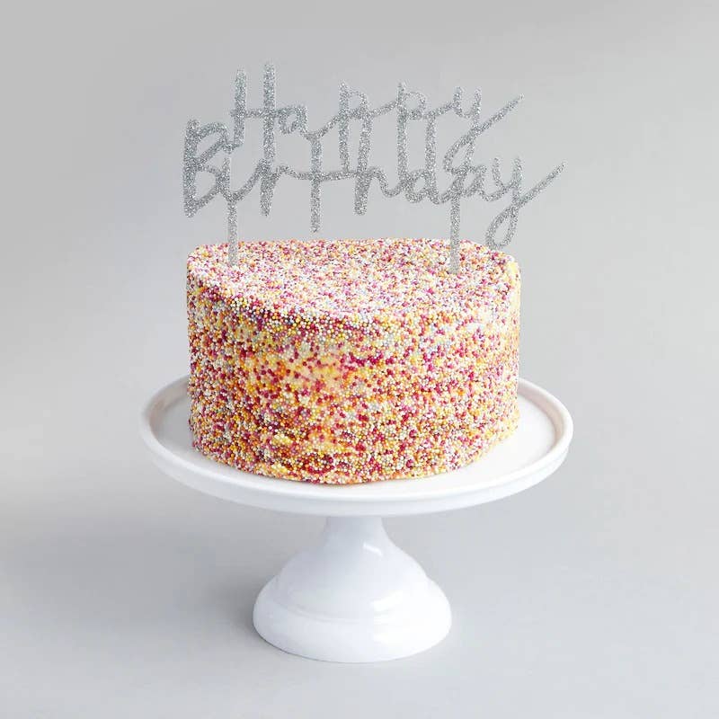 Silver 'Happy Birthday' Acrylic Cake Topper