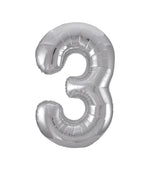 Silver Number 3 Foil Balloon 34"