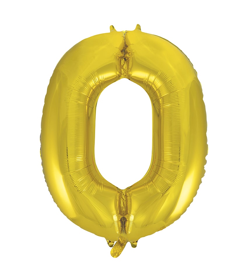 Yellow Gold Number 0 Foil Balloon 34"