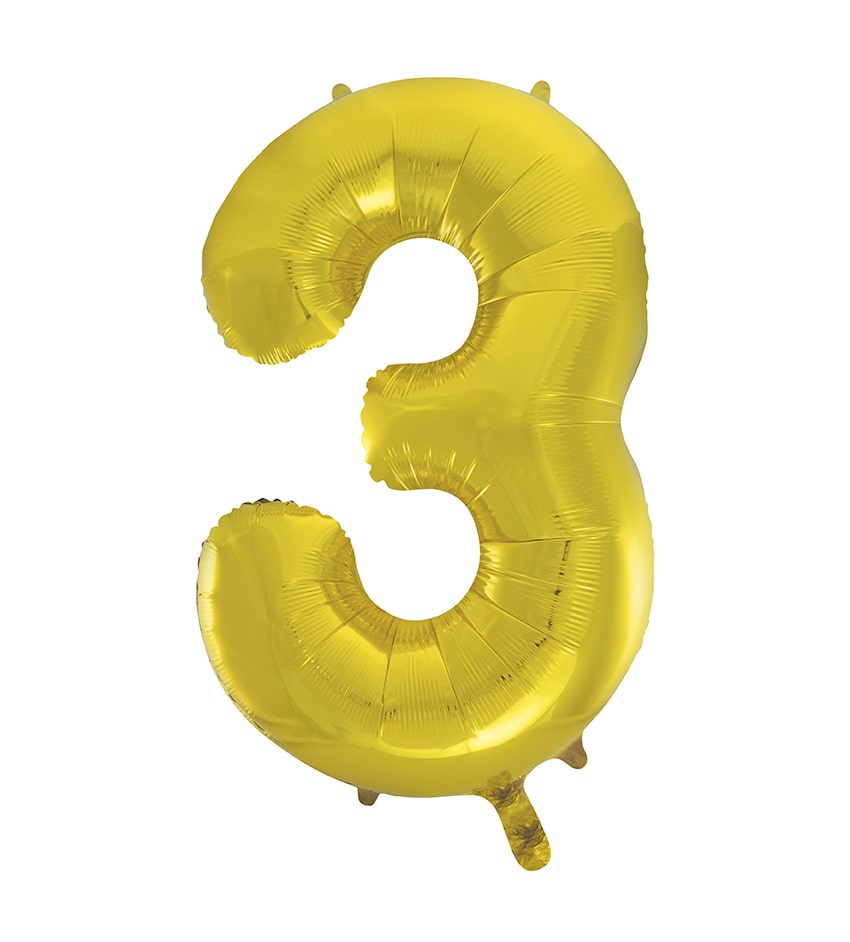 Yellow Gold Number 3 Foil Balloon 34"