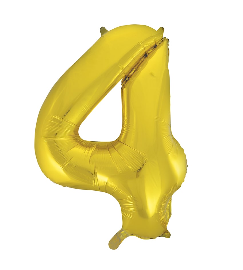 Yellow Gold Number 4 Foil Balloon 34"