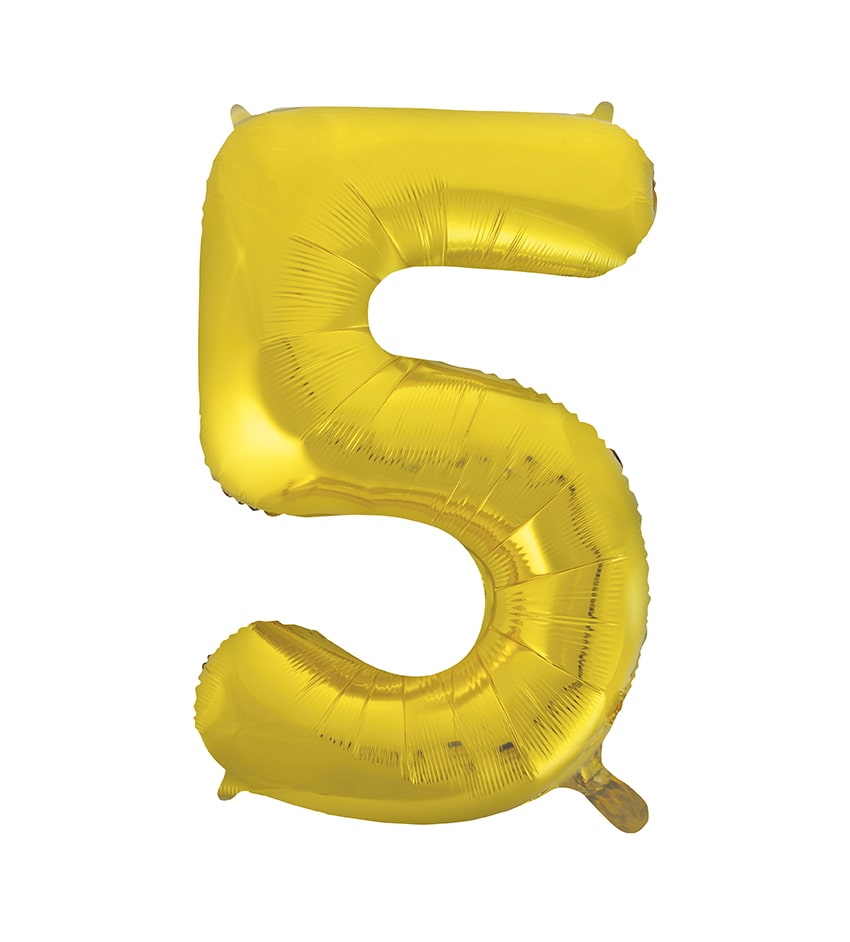 Yellow Gold Number 5 Foil Balloon 34"