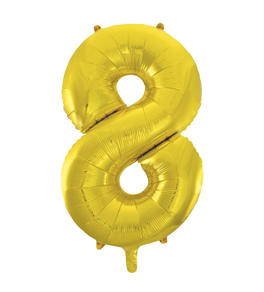 Yellow Gold Number 8 Foil Balloon 34"