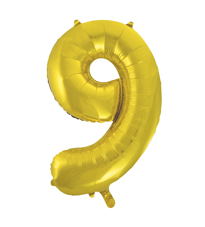 Yellow Gold Number 9 Foil Balloon 34"