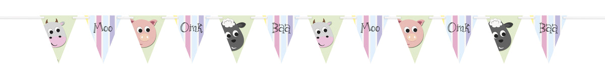 Pastel Farm Animals Paper Bunting - 2.74m