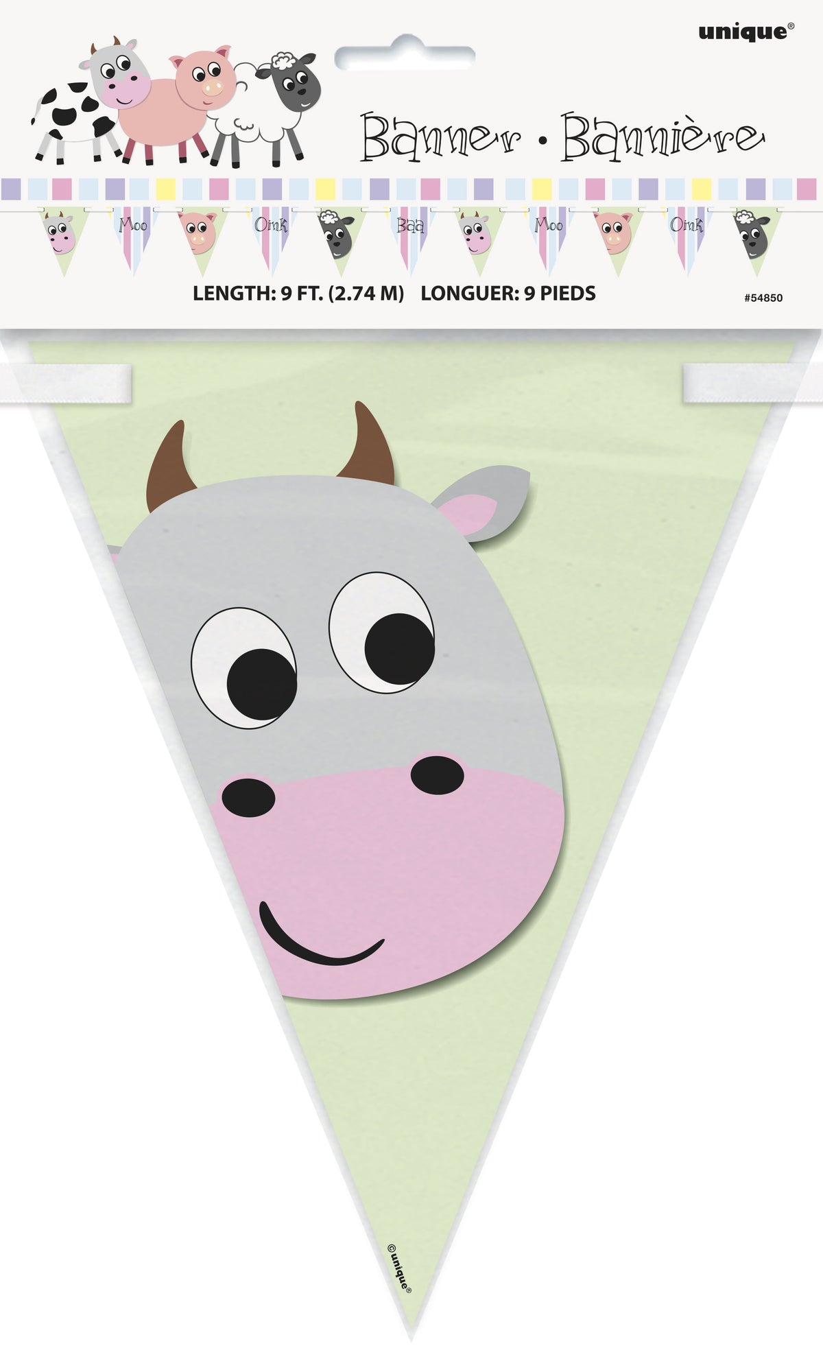 Pastel Farm Animals Paper Bunting - 2.74m