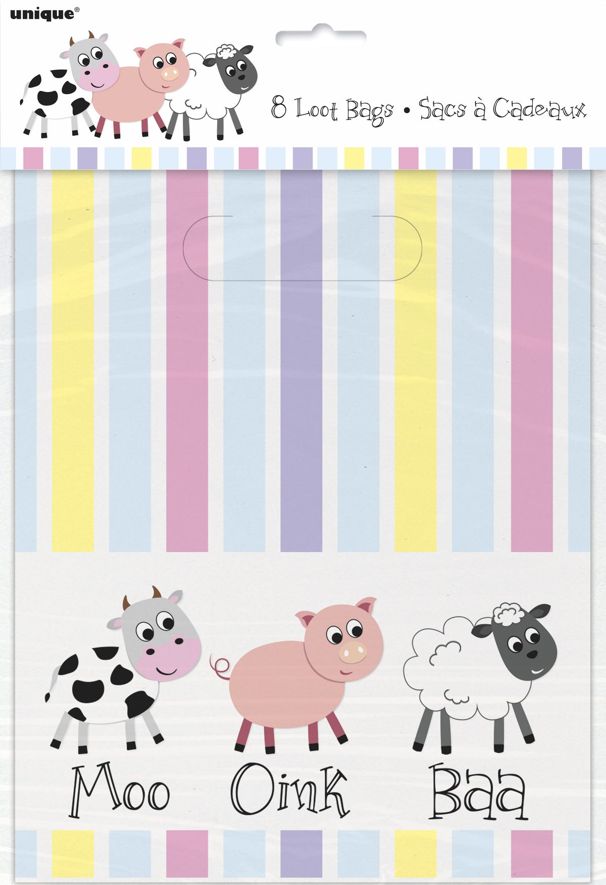 Pastel Farm Animals Plastic Loot Bags - 8pk