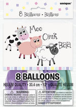 Pastel Farm Animal Party 11" Latex Balloons - 8pk