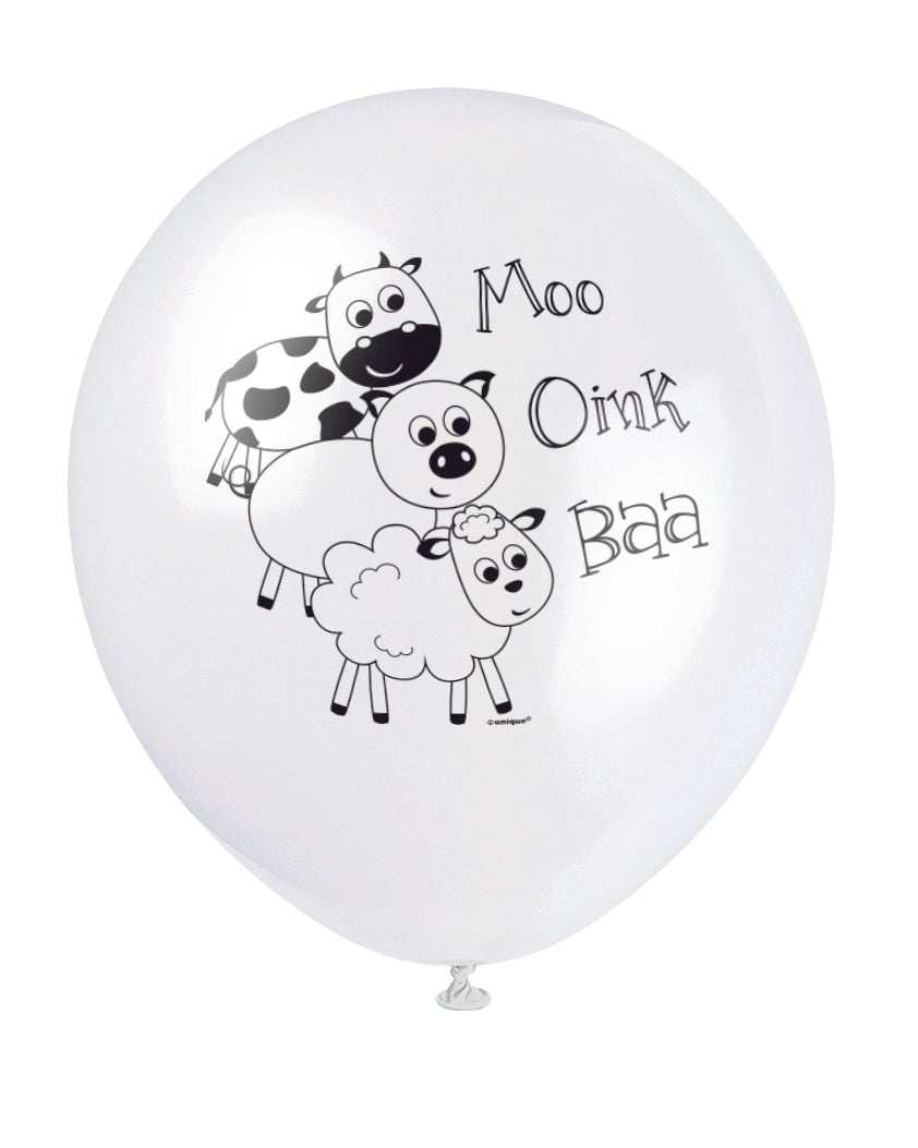 Pastel Farm Animal Party 11" Latex Balloons - 8pk